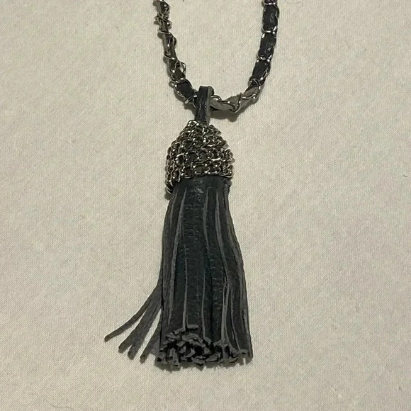 Banana Republic Braided Leather Tassel Necklace, Gray - Picture 5 of 5